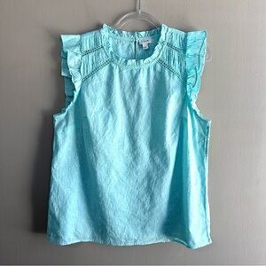 J. Crew Aqua Blue Flutter Sleeve Cotton Clip Top Womens Large NWT Spring Office